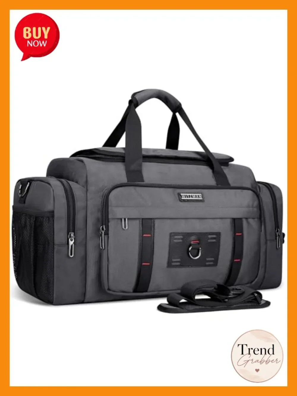 Large 49L Convertible Nylon Travel Duffle Bag with Shoe Compartment, Fits 16